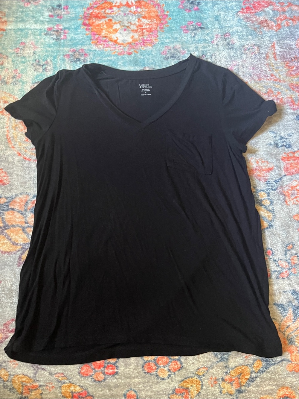 Market & Spruce Black V-Neck Pocket Tee